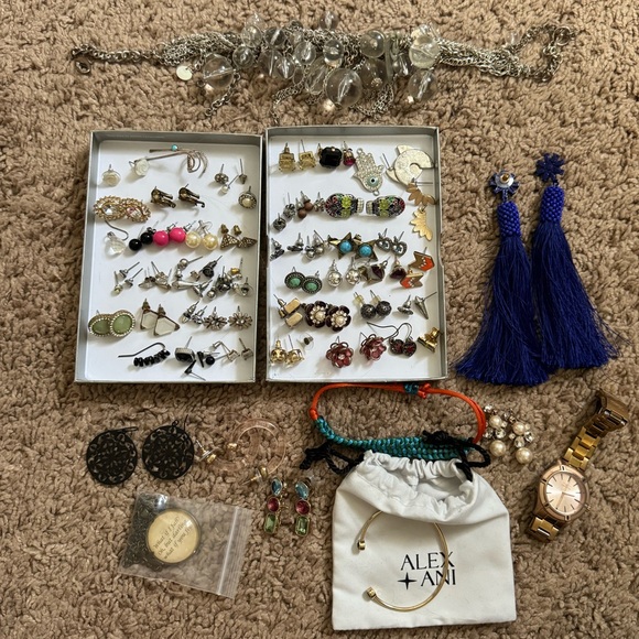 Vintage Jewelry - Jewelry Lot Earrings Studs Necklace Bracelets Charms silver blue gold statement